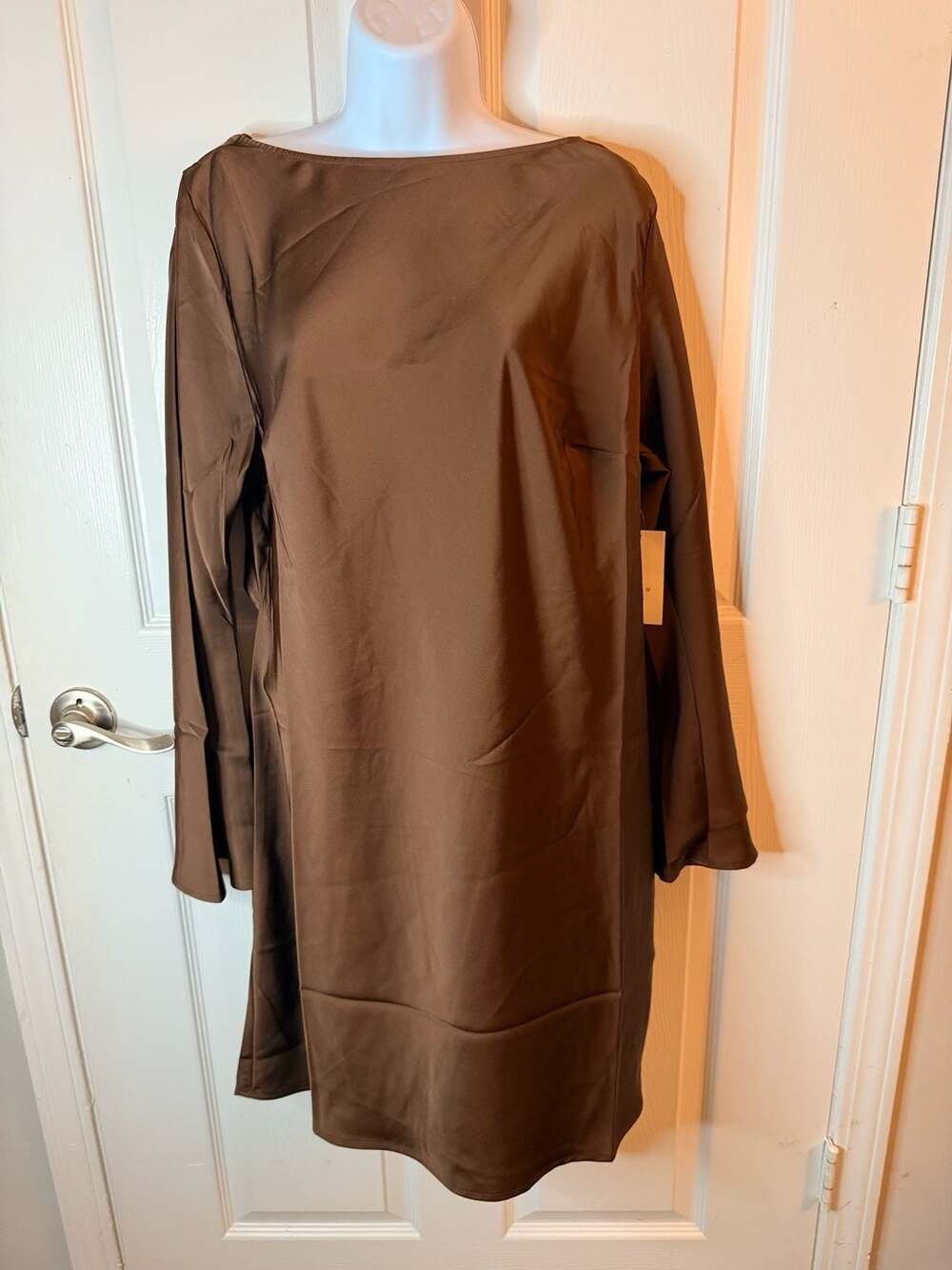 A New Day Twist Back Mini Dress Size XL Dark Brown Long Sleeve Satin